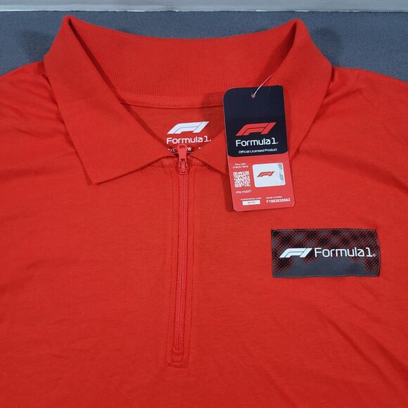 F1 Formula One Mens 1/4 Zip Polo Shirt 2XL Red Tempo Halftone Grid Panels NWT - Picture 1 of 14